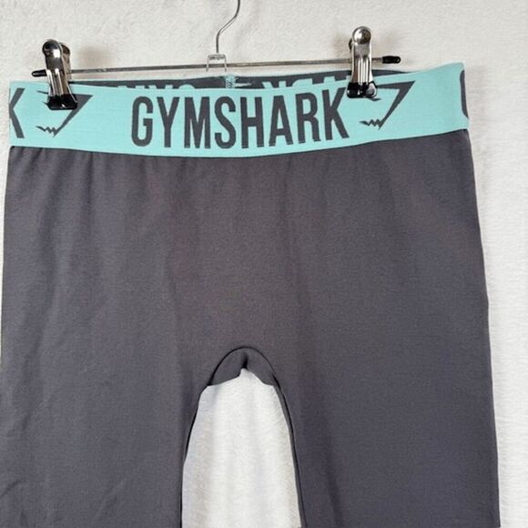 Gymshark Flex Low Rise Leggings Charcoal Gray with Aqua Band Size Small - Picture 2 of 9